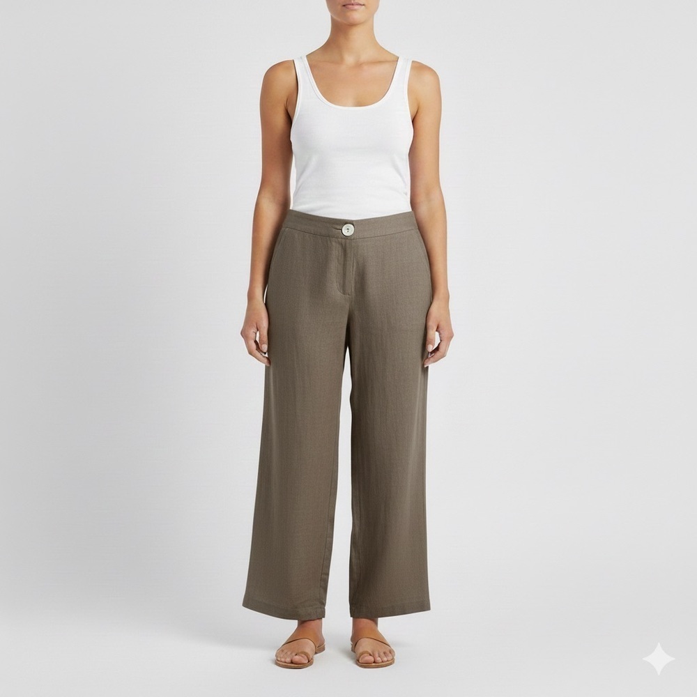 Animale Taupey Gray 100% Linen High Rise Wide Leg Cropped Pants - M - Picture 9 of 10